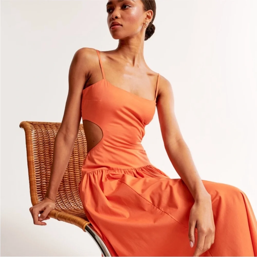 NWT Abercrombie & Fitch Dipped Drop Waist Cutout Maxi Dress - Picture 2 of 16